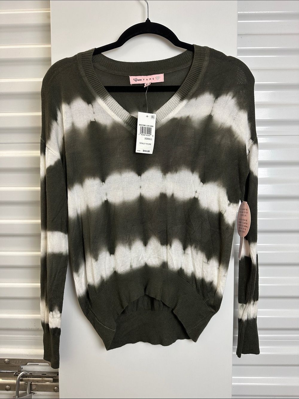 CRAVE FAME Olive & White Tie-Dye V-Neck Sweater